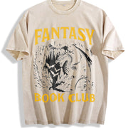 Fantasy Book Club Dragon Reader Vintage Washed T-Shirt in Beige