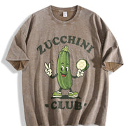 Zucchini Club Veggie Lover Retro Cartoon Vintage Washed T-Shirt in Brown