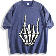 Punk Rock Skeleton Cool Rocker Halloween Boys vintage washed oversized T-shirt in Blue