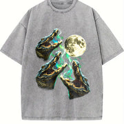 Crocodile Howling to Moon 90s Vintage Washed T-Shirt in Gray