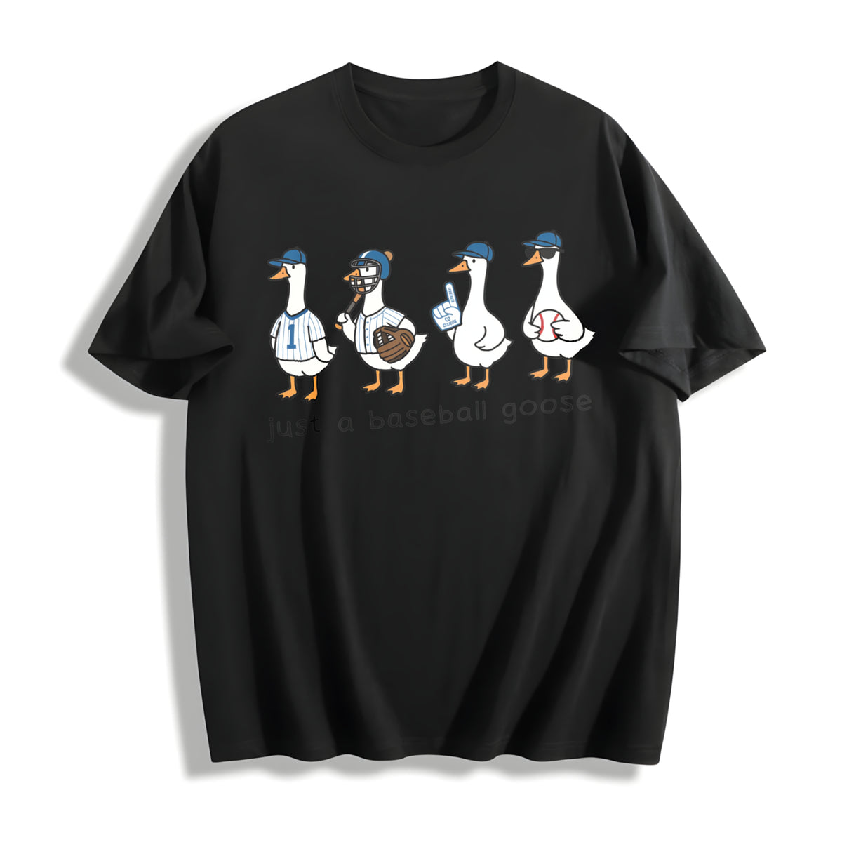 Baseball Goose Game Day Cotton T-Shirt in Black