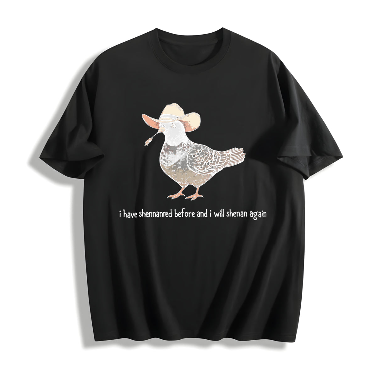 Shenanigans Pigeon Cotton T-Shirt in Black
