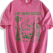 Retro Dinosaur 90s Vintage Washed T-Shirt in Red