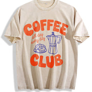 Coffee Club Retro Coffee Lover Vintage Washed T-Shirt in Beige