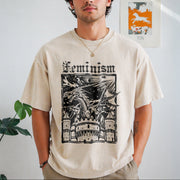 Feminism Dragon Castle Vintage Washed T-Shirt in Beige