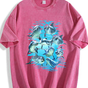 Playful Dolphins Ocean Vintage Washed T-Shirt in Red