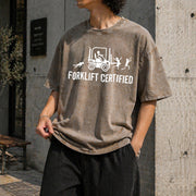 Forklift Certified Vintage Washed T-Shirt in Brown