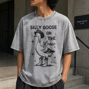 Silly Goose on the Loose Vintage Washed T-Shirt in Gray
