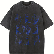Retro Cats Tattoo 90s Vintage Washed T-Shirt in Black