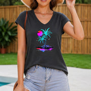 Sleeveless Tank Tropical Geometric Palm Tree Sunset Women's Color Cotton Tank Top in Gray