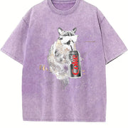 Raccoon Drinking Soda vintage washed oversized T-shirt in Purple