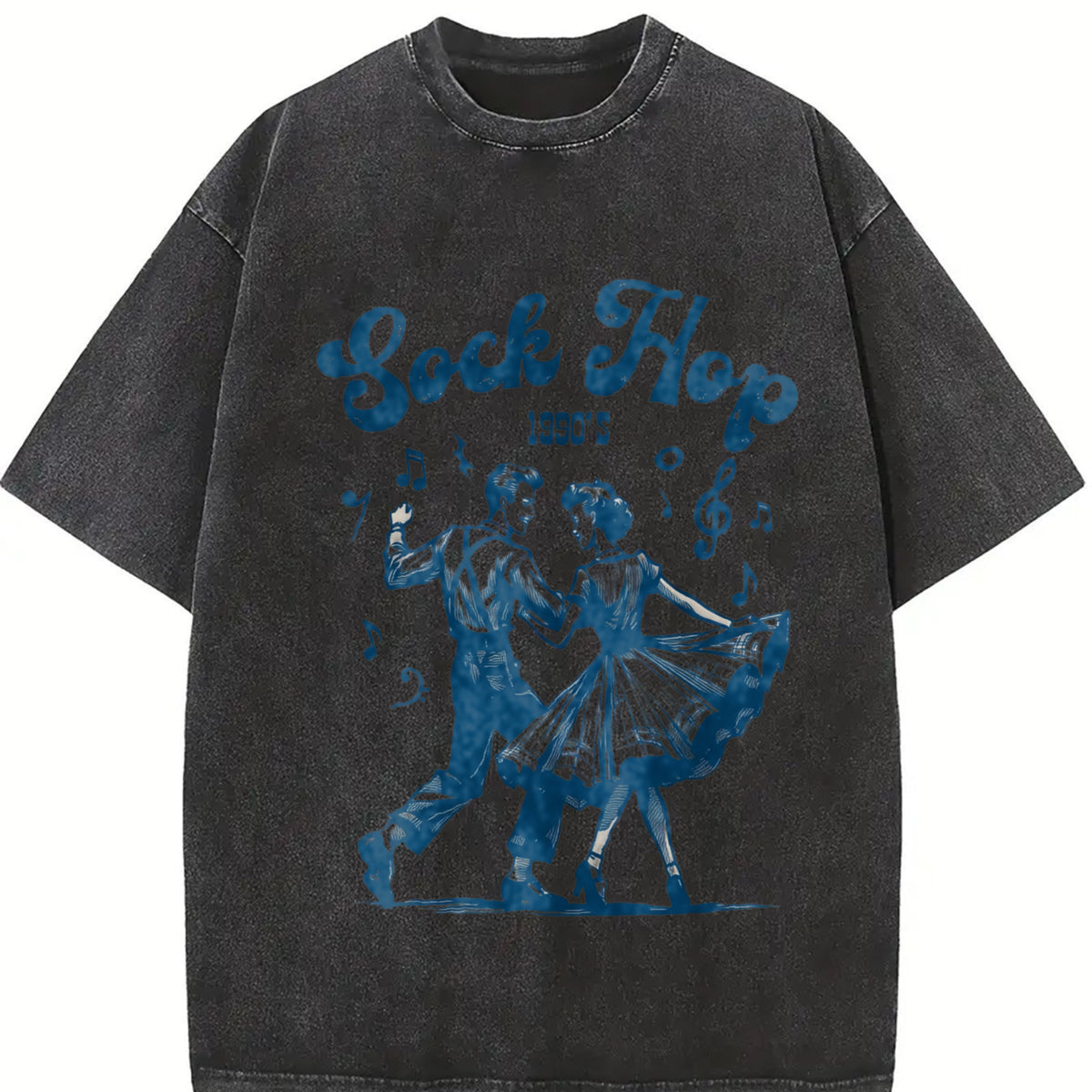 Retro Sock Hop 1950s Dancing Vintage Washed T-Shirt in Black