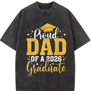 Dad Senior 2026 Proud Dad of a Class of 2026 Graduate Vintage Washed T-Shirt in Black