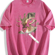 Smoking Cat Halloween vintage washed oversized T-shirt in Red