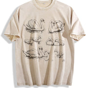 Swan 90s Tattoo Retro ® Y2k Antique Bird Sketch Vintage Washed T-Shirt in Beige