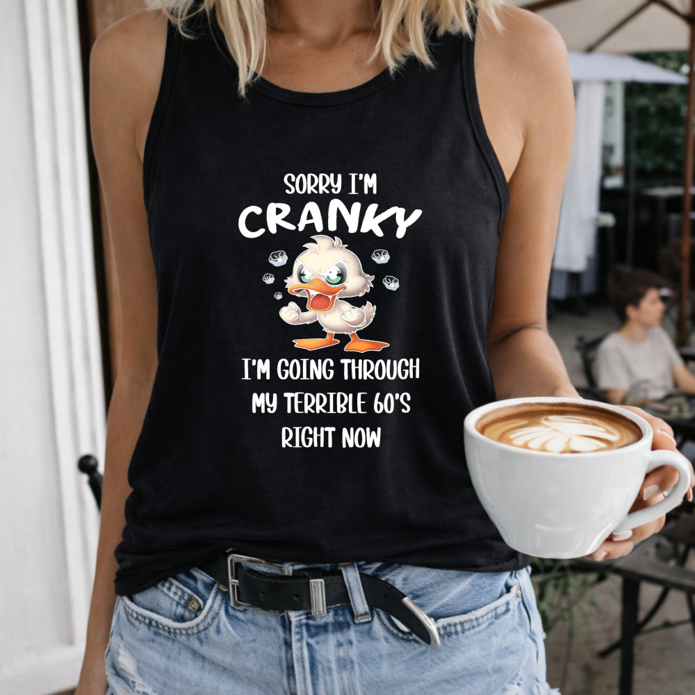 Sorry I'm Cranky Duck 60s Crew-neck Sleeveless Vest Women's Color Cotton Tank Top in Black