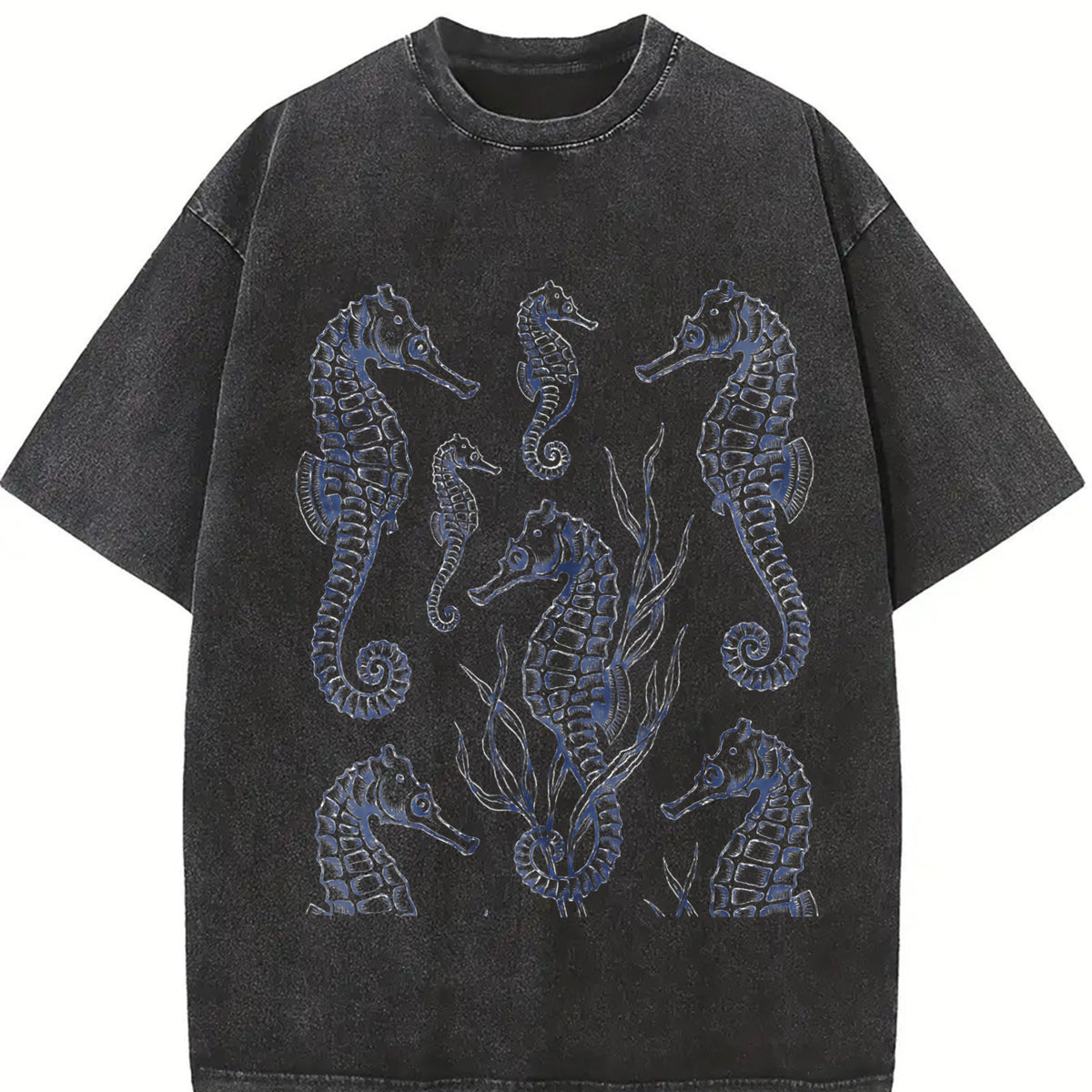 Seahorse 90s Tattoo Vintage Washed T-Shirt in Black