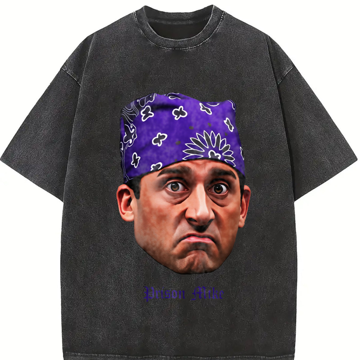 Prison Mike Michael Scott Portrait Custom The Office vintage washed oversized T-shirt in Black