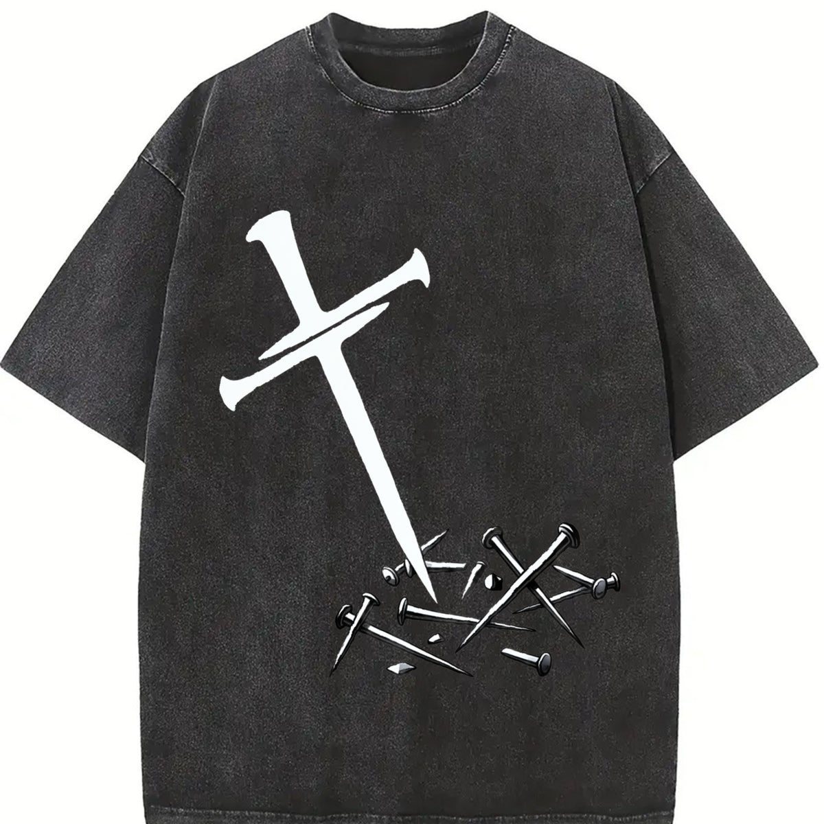 Grunge Vibes for the Urban Explorer: Inverted Cross On Vintage Washed T-Shirt in Black