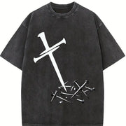 Grunge Vibes for the Urban Explorer: Inverted Cross On Vintage Washed T-Shirt in Black