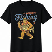Bigfoot Fishing: Sasquatch Bass Cotton T-Shirt in Black