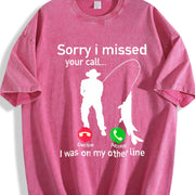 Fishing Phone Call with Fishing Line Vintage Washed T-Shirt in Red