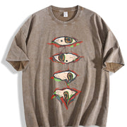 Couple Eye Embroidery vintage washed oversized T-shirt in Brown