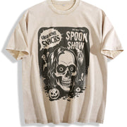 Retro Spooky Show Halloween Vintage Washed T-Shirt in Beige
