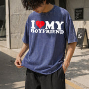 I Love My Heart for Couples Suits Vintage Washed T-Shirt in Blue