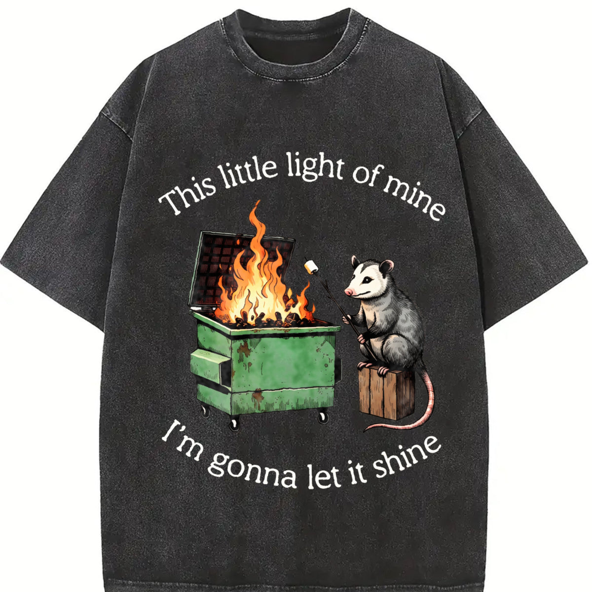 Parody : Dumpster Fire Possum Mental Health vintage washed oversized T-shirt in Black