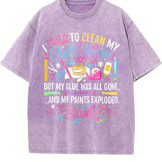 Craft Chaos Queen Glue & Paint Explosion Slogan Vintage Washed T-Shirt in Purple