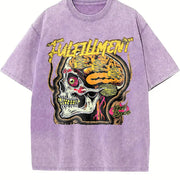Skull Brain Tank Punk Rock Sleeveless Muscle Vintage Washed T-Shirt in Purple