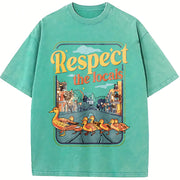 Momma Ducks and Babies Respect the Locals Vintage Washed T-Shirt in Blue