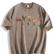 Classic USA Truck Eagle Cowboy Boot Hot Dog Vintage Washed T-Shirt in Brown