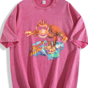 Funky Kong Surf Meme Animal Vintage Washed T-Shirt in Red