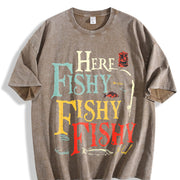 Here Fishy Fishy Vintage Washed T-Shirt in Brown