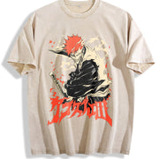 Retro Ichigo Kurosaki Rage Bankai Bleach Anime Manga vintage washed oversized T-shirt in Beige