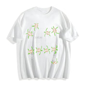 Sea Turtle Embroidered Cotton T-Shirt in White