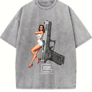 Glock Perfection Pinup Girl Vintage Washed T-Shirt in Gray
