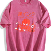 Fashionable Letter Vintage Washed T-Shirt in Red