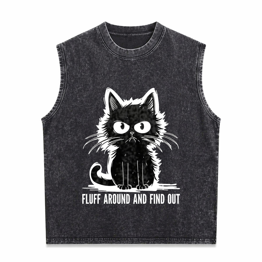 Cat Fluff Around and Find Out Vintage Washed Tank Top in Black
