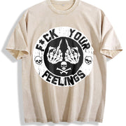F*ck Your Feelings Skull Vintage Washed T-Shirt in Beige