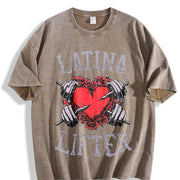 Latina Lifter Spanish Gym Barbell Heart Hispanic Fitness Vintage Washed T-Shirt in Brown