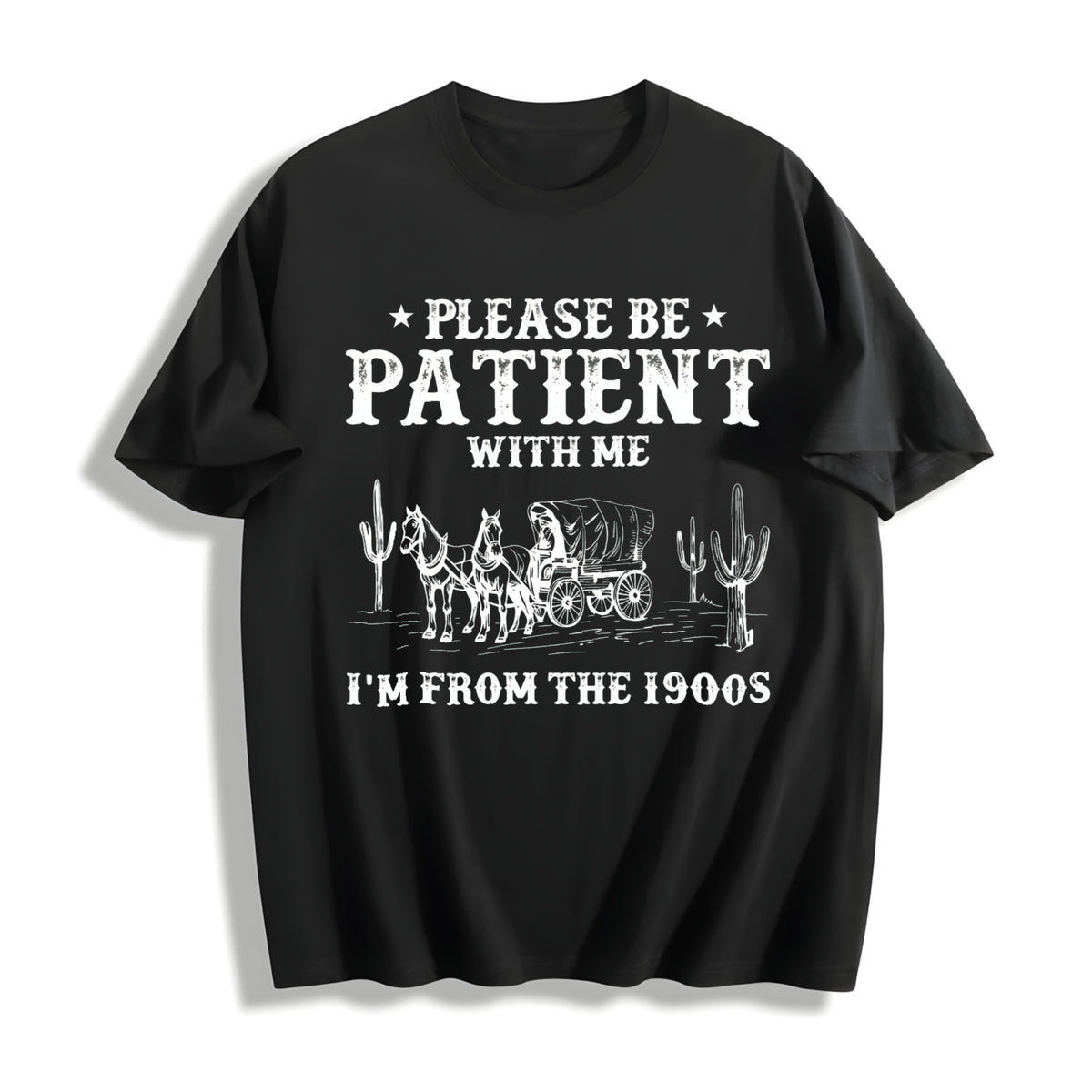 European and American Letter Cotton T-Shirt in Black