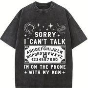 Sorry I Can't Talk I'm on the Phone with My Mom Ouija Vintage Washed T-Shirt in Black
