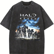 Y2K Black Halo Reach Gaming Promo Vintage Washed T-Shirt in Black