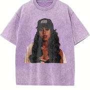 Aaliyah Bootleg Rap 90'S vintage washed oversized T-shirt in Purple