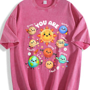 You Are Positive Affirmation Solar System Vintage Washed T-Shirt in Red
