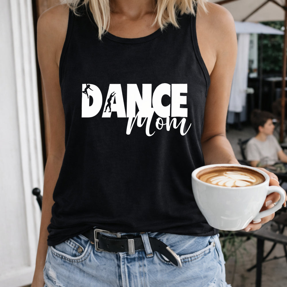 Dance Mom and Silhouette Regular Women's Color Cotton Tank Top in Black