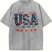 Patriotic USA 1776 Vintage Washed T-Shirt in Gray